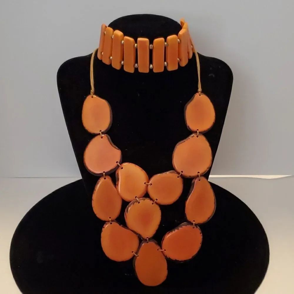 Tagua Nut Orange Necklace Bracelet